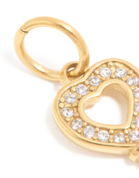 Waterproof Gold Plated Stainless Steel Cubic Zirconia Heart & Key Charm - link has visual effect only