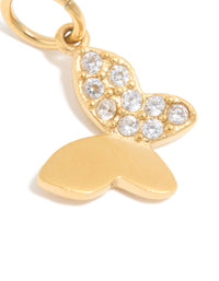 Waterproof Gold Plated Stainless Steel Cubic Zirconia Butterfly Charm - link has visual effect only