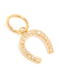 Waterproof Gold Plated Stainless Steel Cubic Zirconia Horse Shoe Charm - link has visual effect only