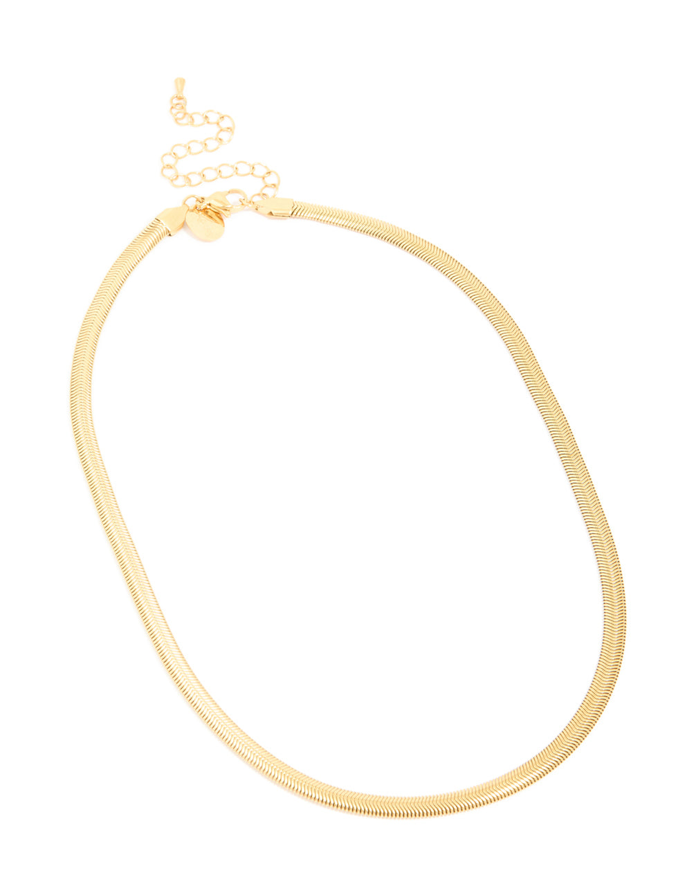 Shop this waterproof chain necklace in gold plated stainless steel with flat detail front view