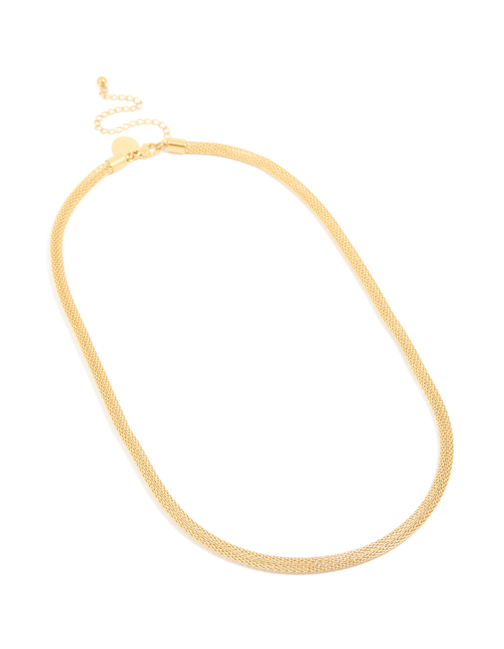 Crafted from waterproof gold plated stainless steel mesh tube front view