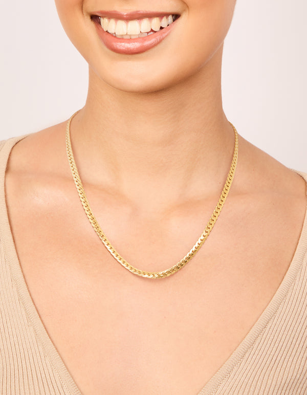 Waterproof Gold Plated Stainless Steel Flat Chain Necklace