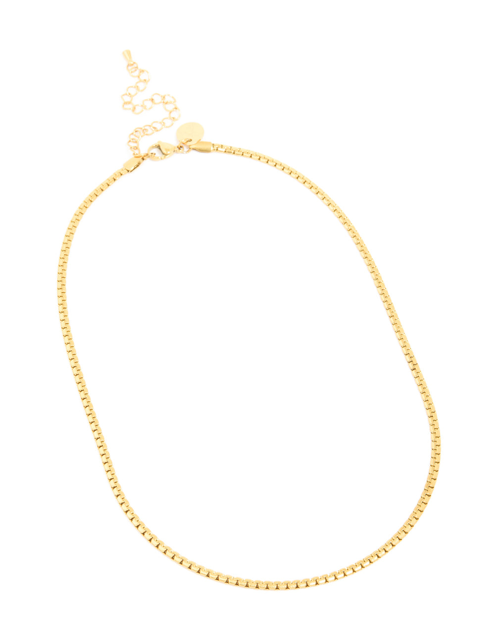 Featuring a waterproof gold plated stainless steel thick snake chain necklace with statement design front view
