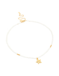 Waterproof Gold Plated Stainless Steel White Beaded Starfish Necklace - link has visual effect only