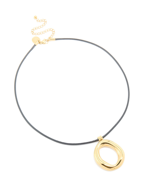 Waterproof Gold Plated Organic Open Pendant Cord Necklace