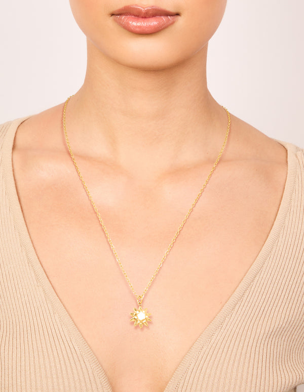 Waterproof Gold Plated Stainless Steel Sun Pendant Necklace