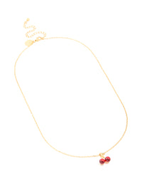 Waterproof Gold Plated Stainless Steel Red Glass Cherry Necklace - link has visual effect only