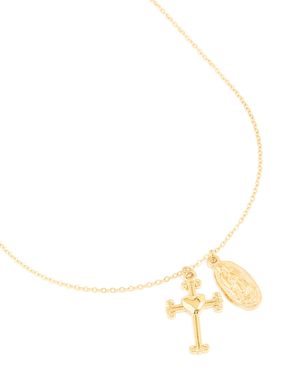 Waterproof Gold Plated Stainless Steel Cross & Mary Pendant Necklace