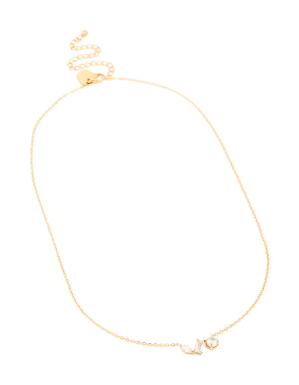 Waterproof Gold Plated Stainless Steel Mixed Shape Cubic Zirconia Trio Necklace