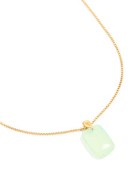 Waterproof Gold Plated Stainless Steel Mint Green Semi Precious Stone Pendant Necklace - link has visual effect only