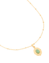 Waterproof Gold Plated Stainless Steel Green Semi Precious Stone Boho Disc Necklace - link has visual effect only