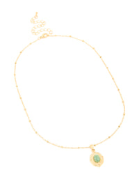 Waterproof Gold Plated Stainless Steel Green Semi Precious Stone Boho Disc Necklace - link has visual effect only