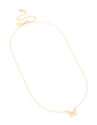 Waterproof Gold Plated Stainless Steel Cubic Zirconia Bow Pendant Necklace - link has visual effect only