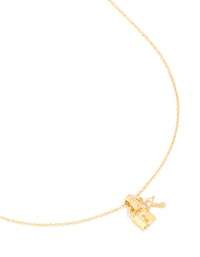 Waterproof Gold Plated Stainless Steel Cubic Zirconia Lock & Key Necklace - link has visual effect only