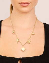 Waterproof Gold Plated Stainless Steel Sea Motif Charm Necklace - link has visual effect only