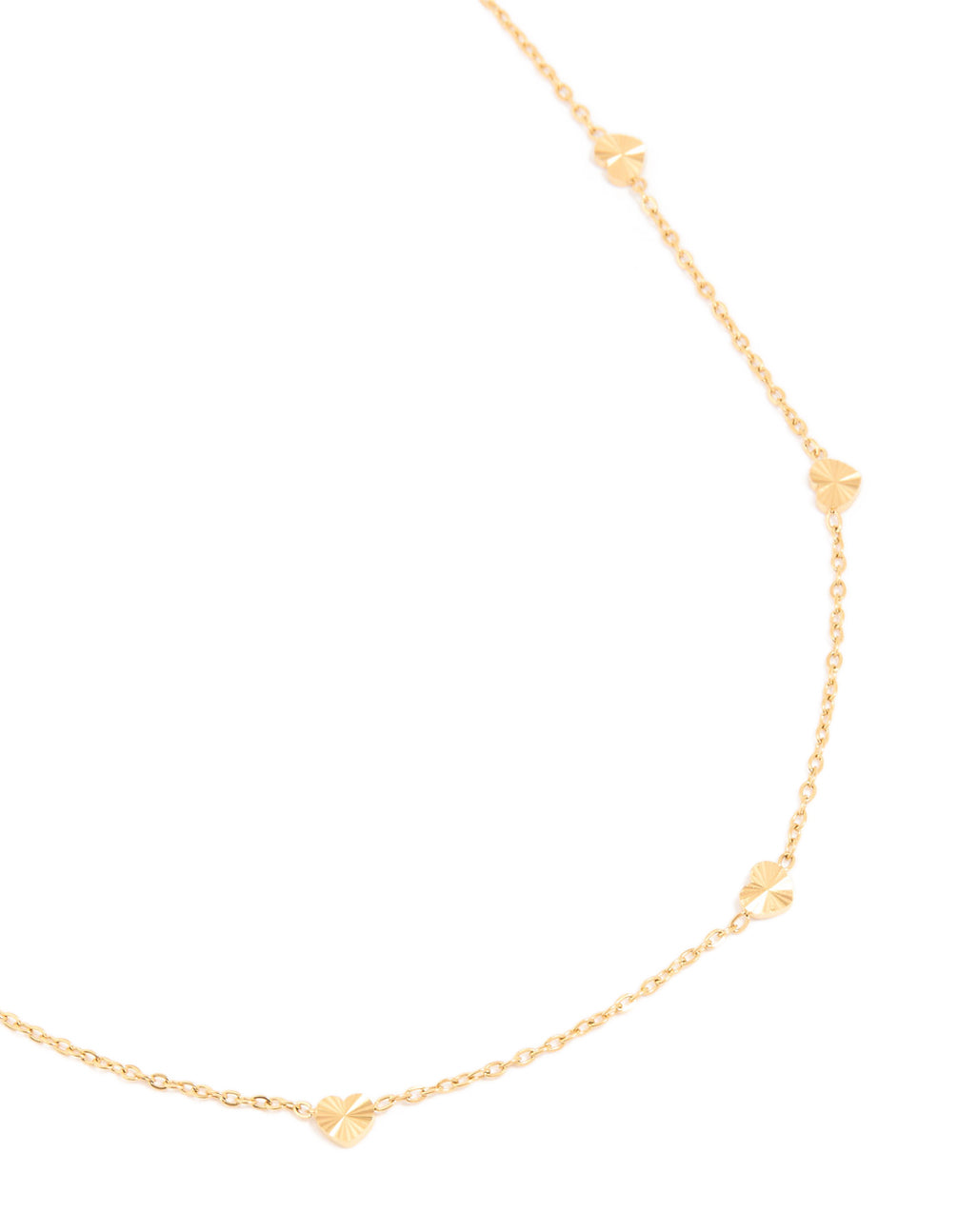 Elegant waterproof micro hearts necklace crafted from gold plated stainless steel with dainty design close up view