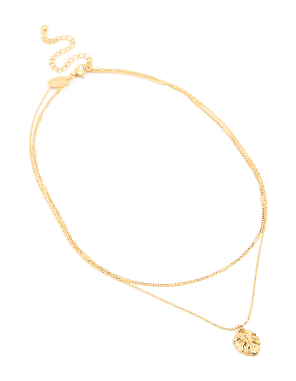 Waterproof Gold Plated Stainless Steel Chain & Leaf Layered Necklace