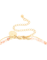 Waterproof Gold Plated Stainless Steel Rose Quartz Semi Precious Stone & Celestial Layered Necklace - link has visual effect only