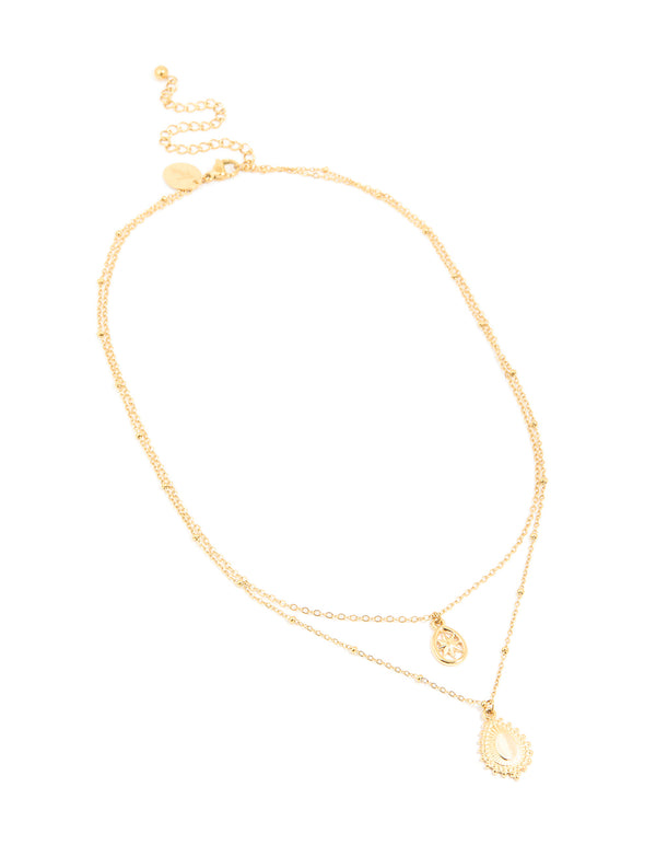 Waterproof Gold Plated Stainless Steel Pear Shaped & Celestial Layered Necklace