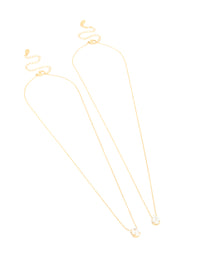 Waterproof Gold Plated Stainless Steel Cubic Zirconia Necklaces 2-Pack - link has visual effect only