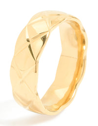Waterproof Gold Plated Stainless Steel Crosshatch Ring - link has visual effect only