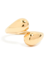 Waterproof Gold Plated Stainless Steel Double Teardrop Wrap Around Ring - link has visual effect only