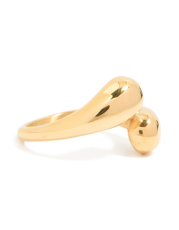 Waterproof Gold Plated Stainless Steel Double Teardrop Wrap Around Ring