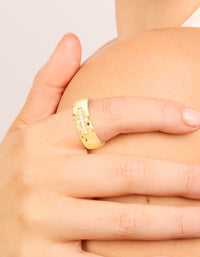 Waterproof Gold Plated Stainless Steel Cubic Zirconia Pave Cross Thick Ring - link has visual effect only