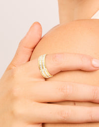 Waterproof Gold Plated Stainless Steel Square Cubic Zirconia Double Layered Ring - link has visual effect only