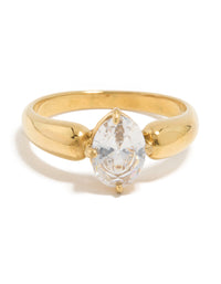 Waterproof Gold Plated Stainless Steel Cubic Zirconia Thick Oval Ring - link has visual effect only