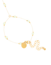 Waterproof Gold Plated Stainless Steel Green Jade Semi Precious Stone Hand Chain - link has visual effect only