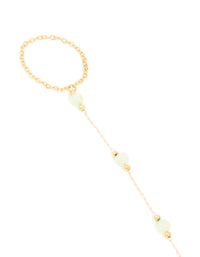 Waterproof Gold Plated Stainless Steel Green Jade Semi Precious Stone Hand Chain - link has visual effect only