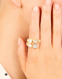 Displaying a waterproof gold plated stainless steel wrap ring with pear cut cubic zirconia in clear tone on finger view - link has visual effect only