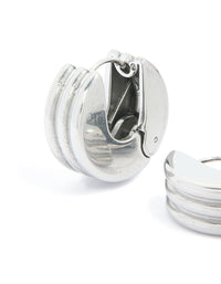 Waterproof Stainless Steel Ribbed Circle Hinged Hoop Earrings - link has visual effect only