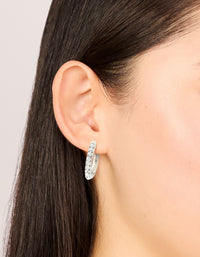Waterproof Stainless Steel Half Diamante Hinge Hoop Earrings - link has visual effect only