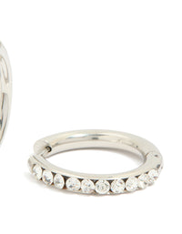 Waterproof Stainless Steel Half Diamante Hinge Hoop Earrings - link has visual effect only