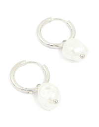 Waterproof Stainless Steel Pearl Huggie Earrings - link has visual effect only