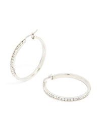 Waterproof Stainless Steel Diamante Hoop Earrings 35 MM - link has visual effect only