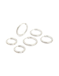 Discover waterproof stainless steel cubic zirconia clicker hoop earring pack in silver front view - link has visual effect only