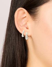 Waterproof Stainless Steel Cubic Zirconia & Smooth Chunky Huggie Earrings 2-Pack - link has visual effect only