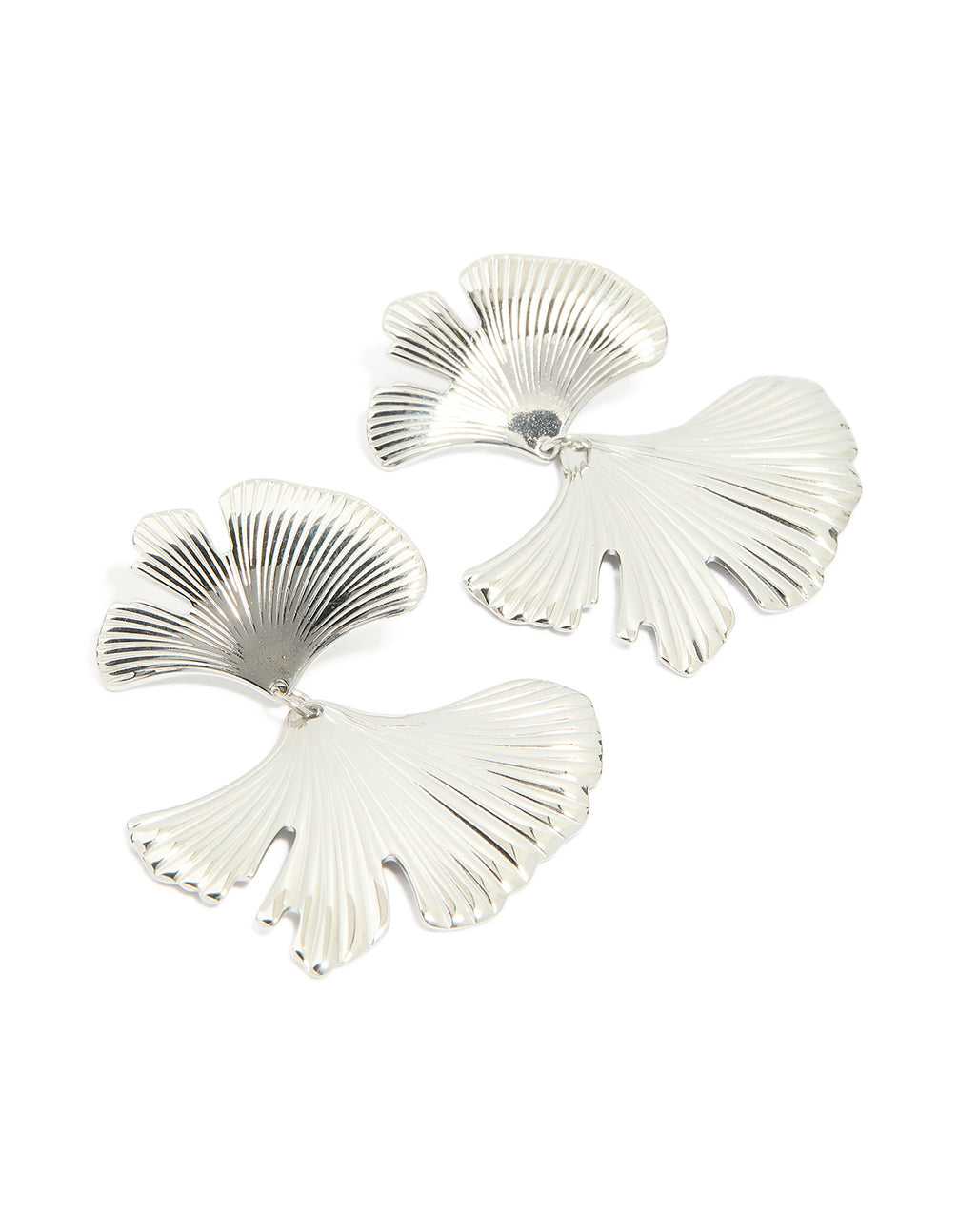 Showcasing waterproof stainless steel statement petal earrings in silver front view
