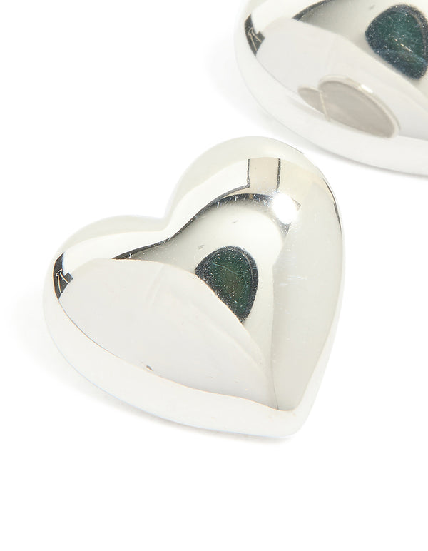 Waterproof Stainless Steel Puffy Heart Stud Earrings