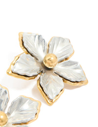 Waterproof Mixed Metal Plated Stainless Steel Statement FlowerStud Earrings - link has visual effect only