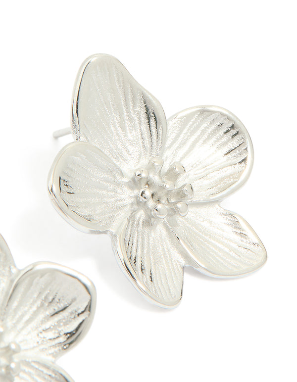 Waterproof Stainless Steel Mini Textured Flower Earrings