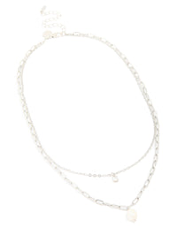 Waterproof Stainless Steel Diamante & Freshwater Pearl Chain Layered Necklace - link has visual effect only