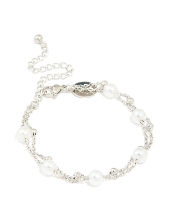 Waterproof Stainless Steel Pearl & Ball Layered Bracelet
