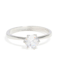 Waterproof Stainless Steel Diamante Solitaire Band Ring - link has visual effect only