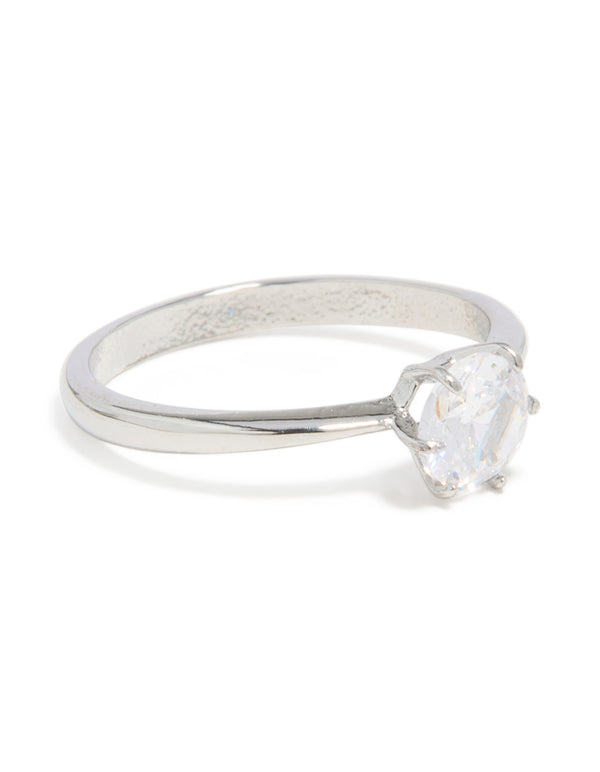 Waterproof Stainless Steel Diamante Solitaire Band Ring