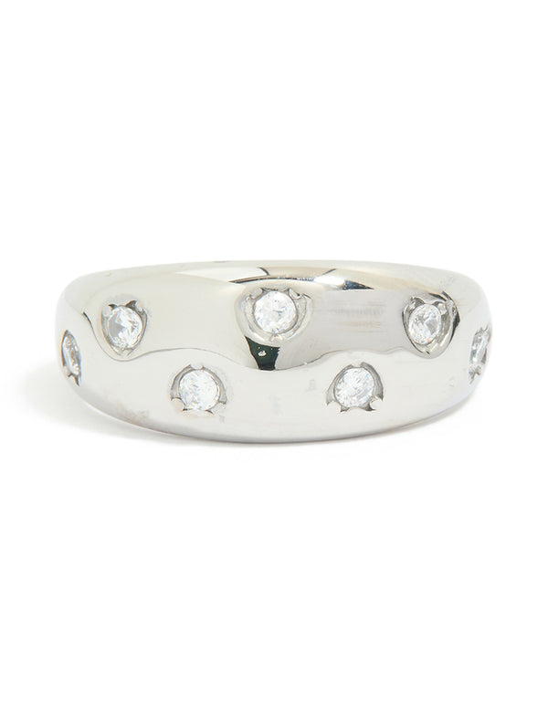 Waterproof Stainless Steel Spotty Diamante Band Ring