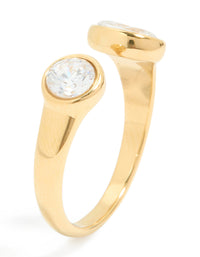 Featuring waterproof gold plated stainless steel with oval and round cubic zirconia, this open ring in side detail view - link has visual effect only